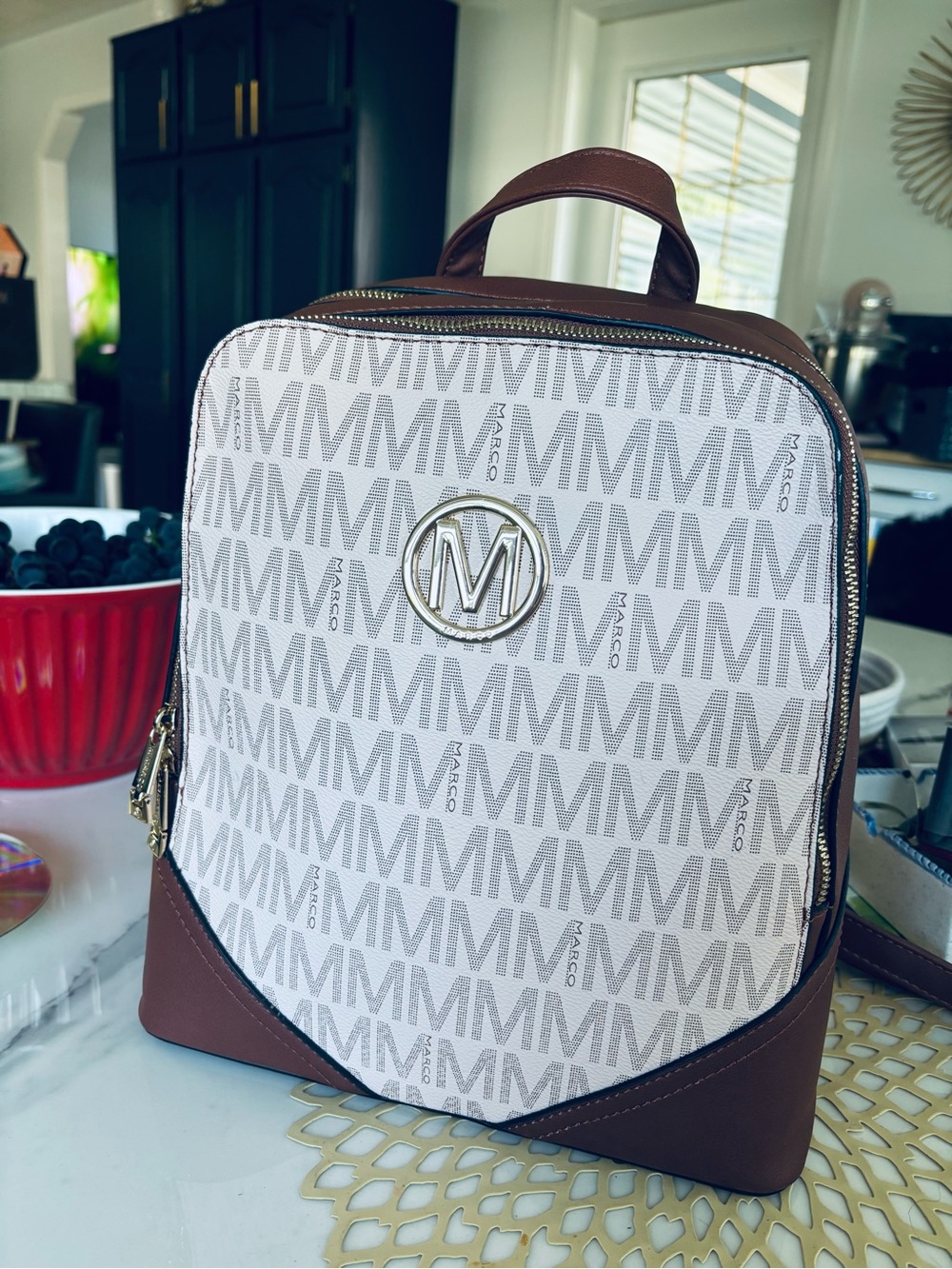 Michael Kors Monogram White and Brown Backpack Brand New
